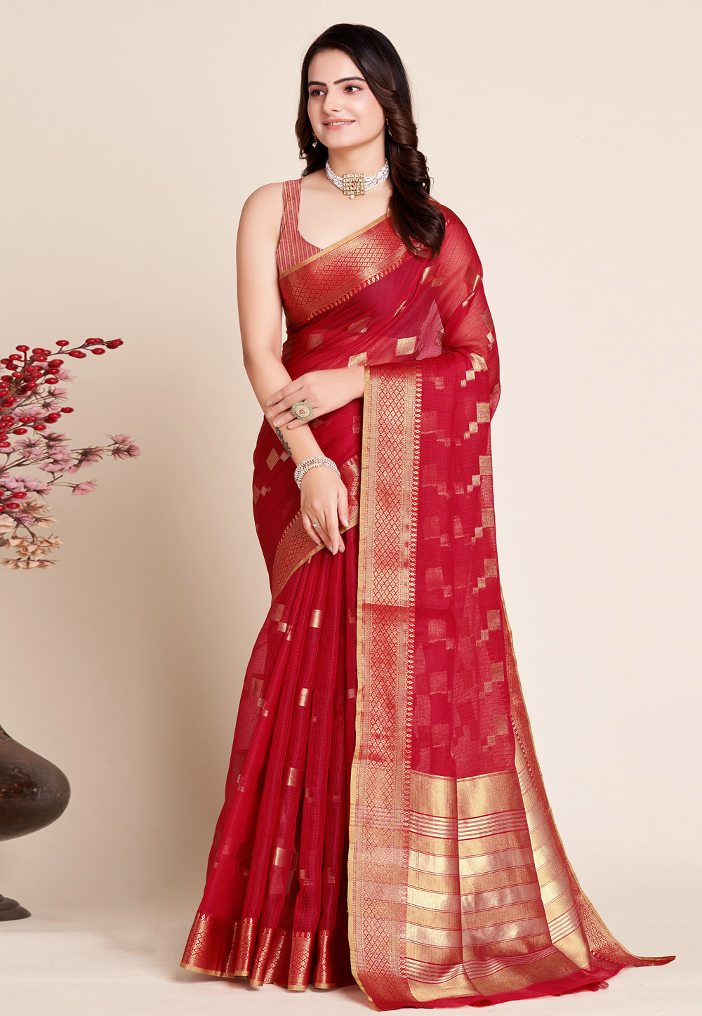 Red Silk Saree With Blouse 273221