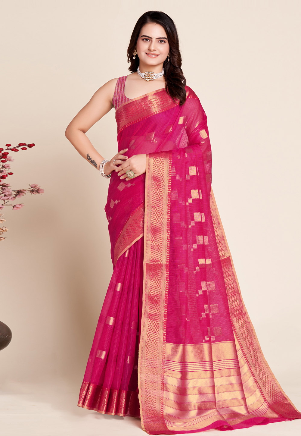 Pink Silk Saree With Blouse 273222