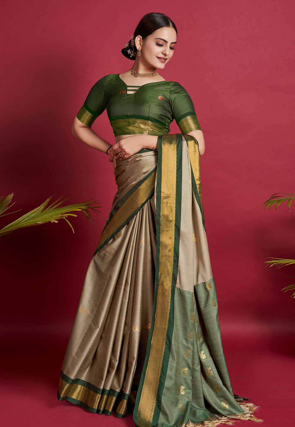 Beige Soft Silk Saree With Blouse 273232