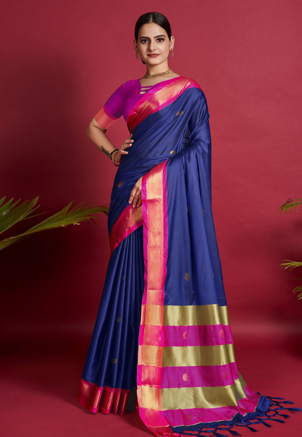 Silk Sarees : Blue soft silk jacquard work ready to wear ...