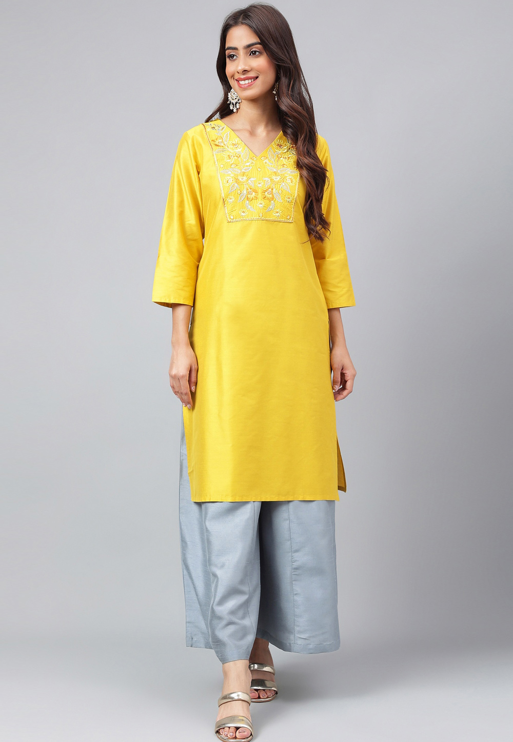 Yellow Silk Kurti 273105