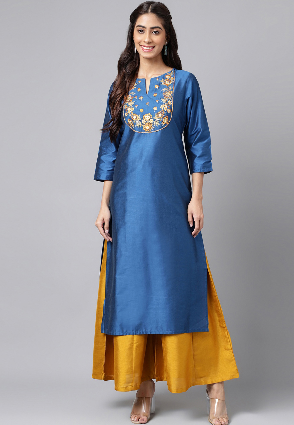 Navy Blue Silk Long Kurti 273107