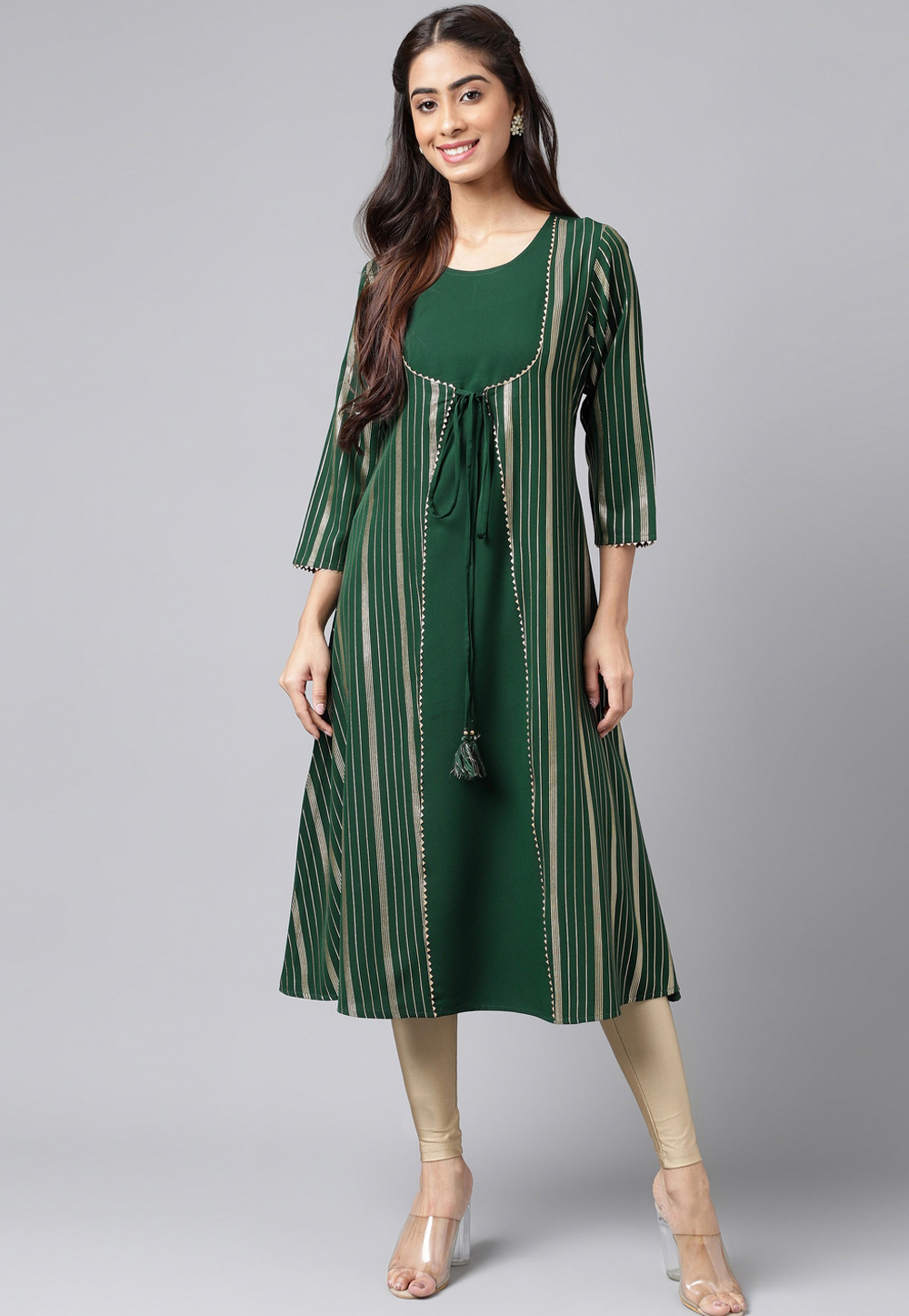 Green Crepe Long Tunic 273110
