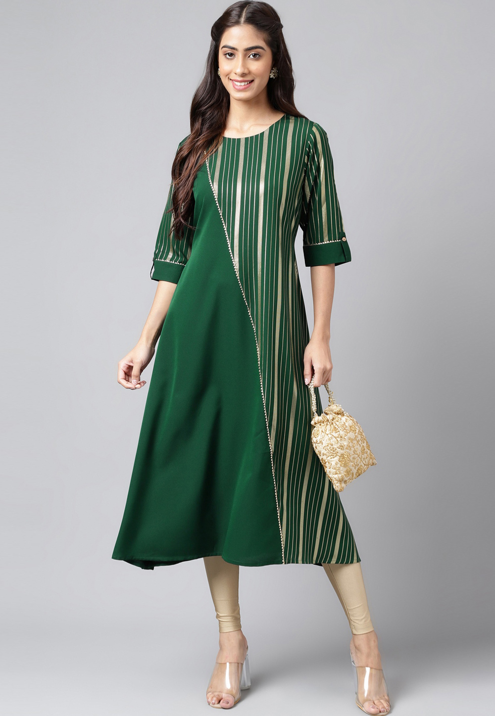 Green Crepe Printed Long Kurti 273115