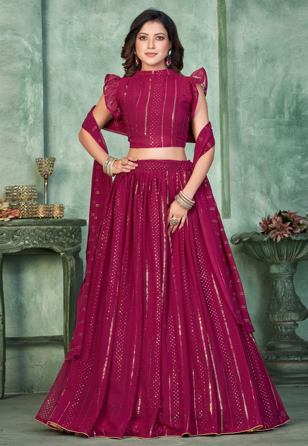 Buy Purple Georgette Embroidered Sequin Mandarin Lehenga Set With Blouse  For Women by Alaya Advani Online at Aza Fashions.