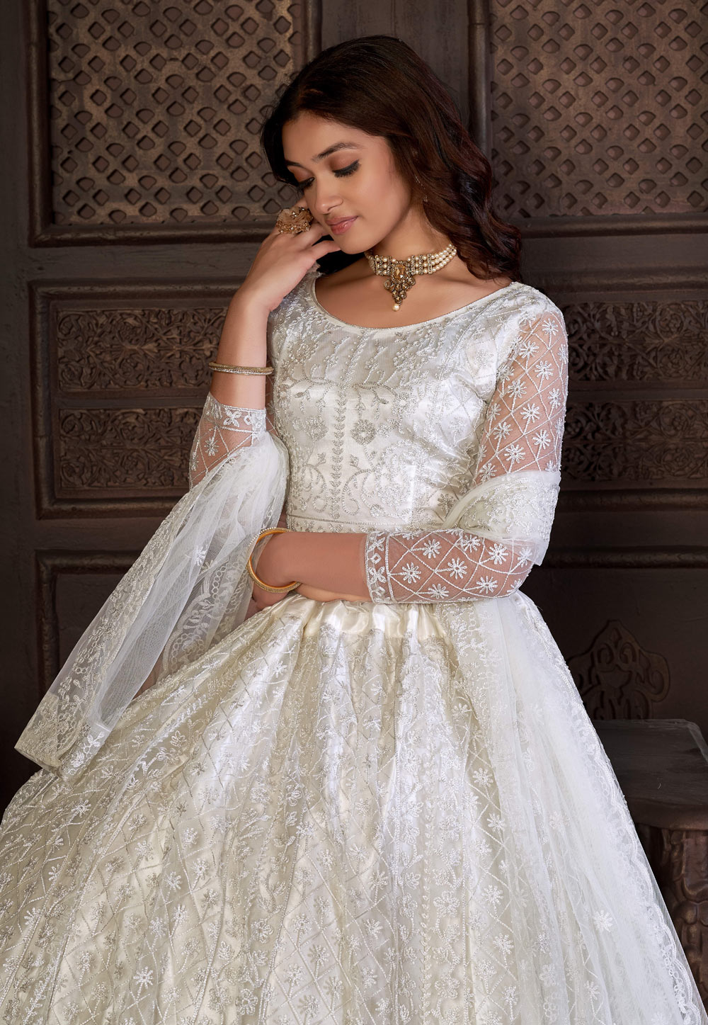 White Art Silk Embroidery Lehenga With Dupatta,