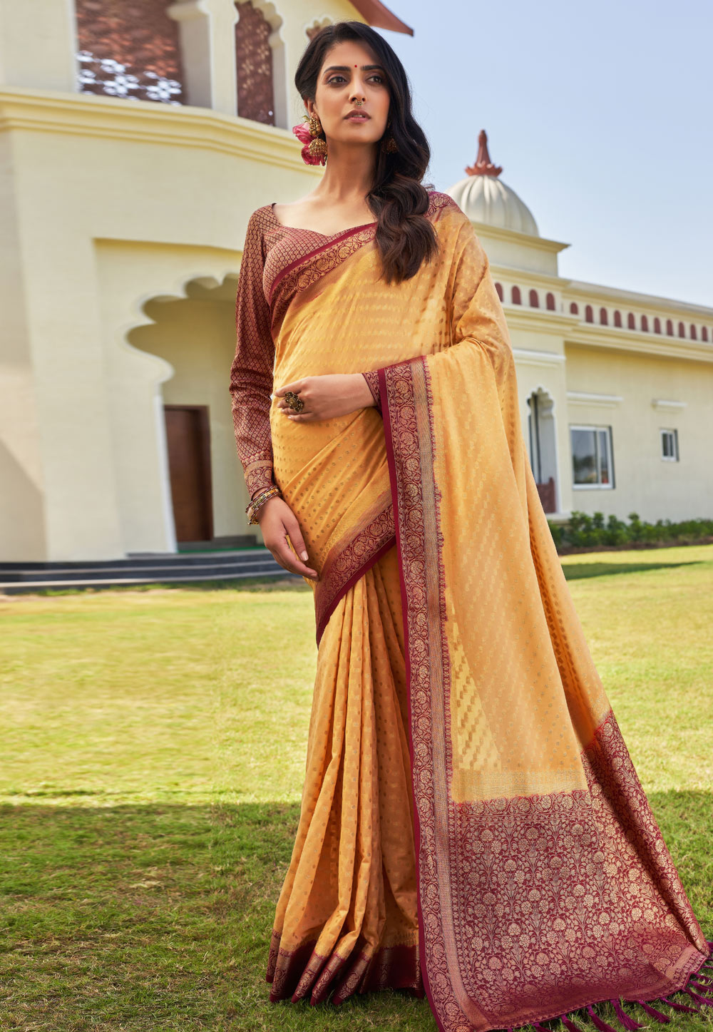 Yellow Georgette Saree With Blouse 273301