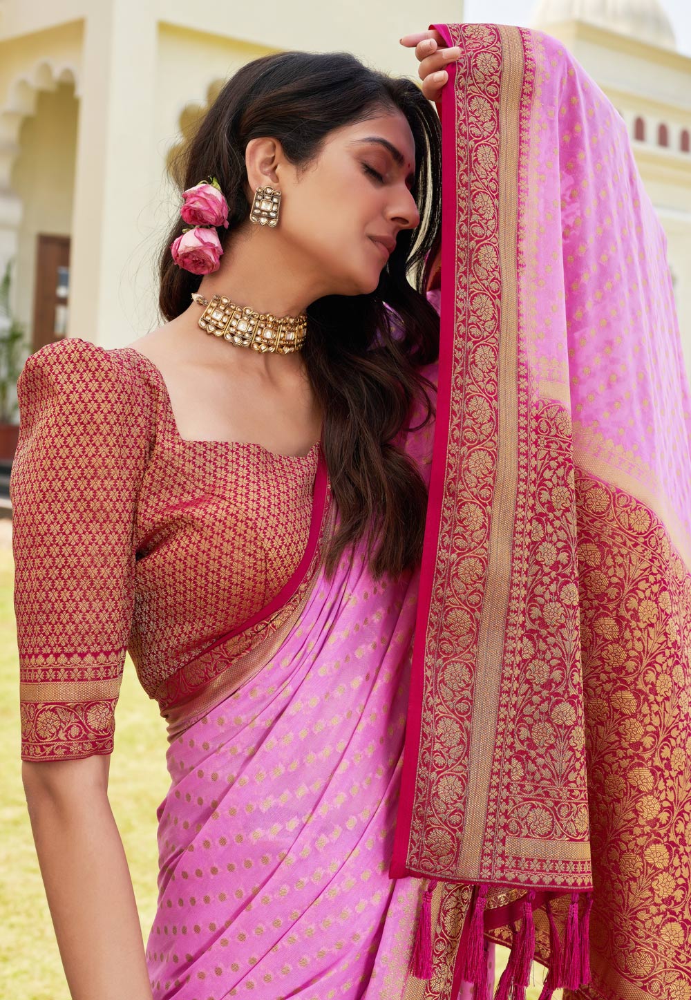 Buy Pink Sarees for Women by FASHION BOOMS Online | Ajio.com