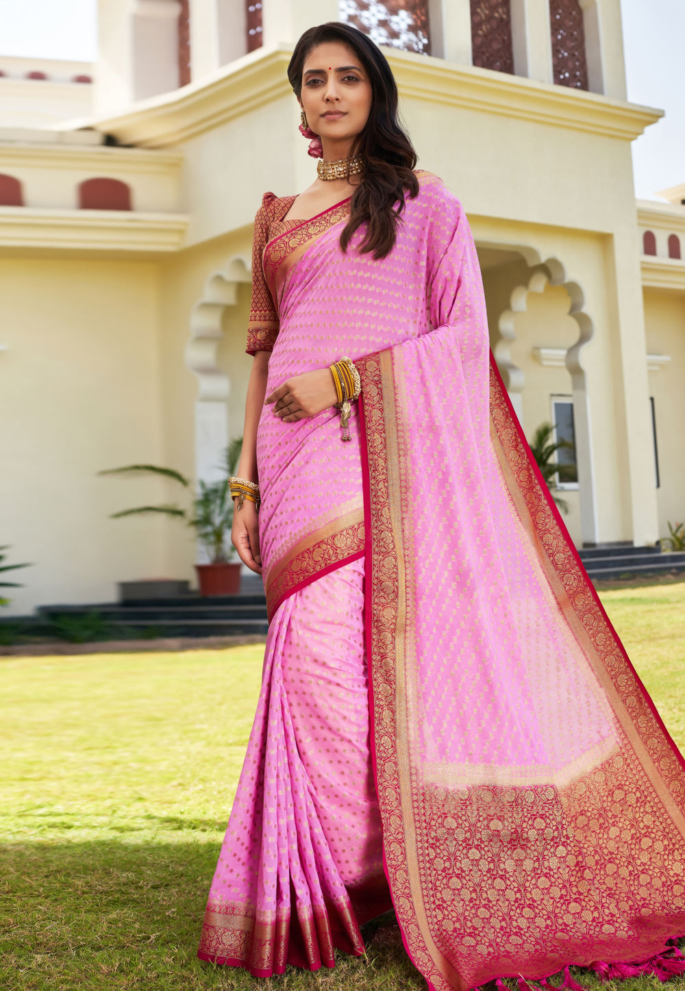 Pink Georgette Saree With Blouse 273303