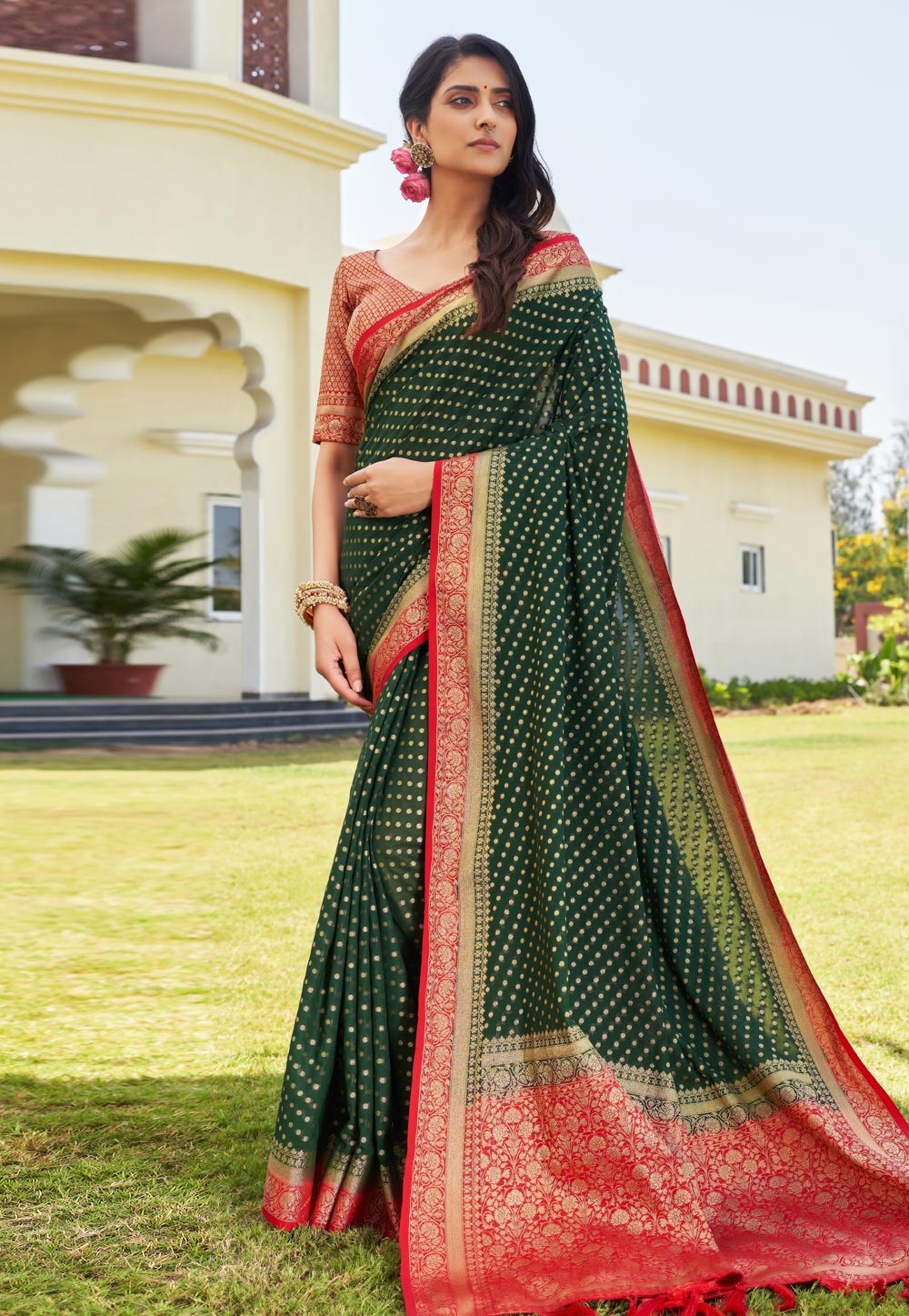 Green Georgette Saree With Blouse 273304