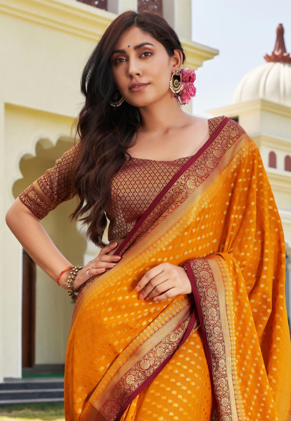 Buy Gold & Orange Sarees for Women by Saree mall Online | Ajio.com