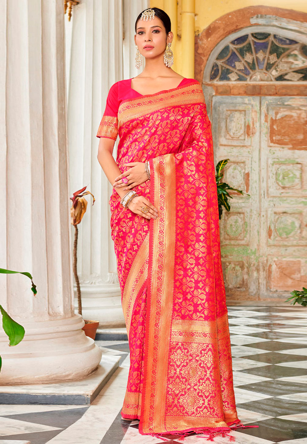Pink Banarasi Silk Saree 273481