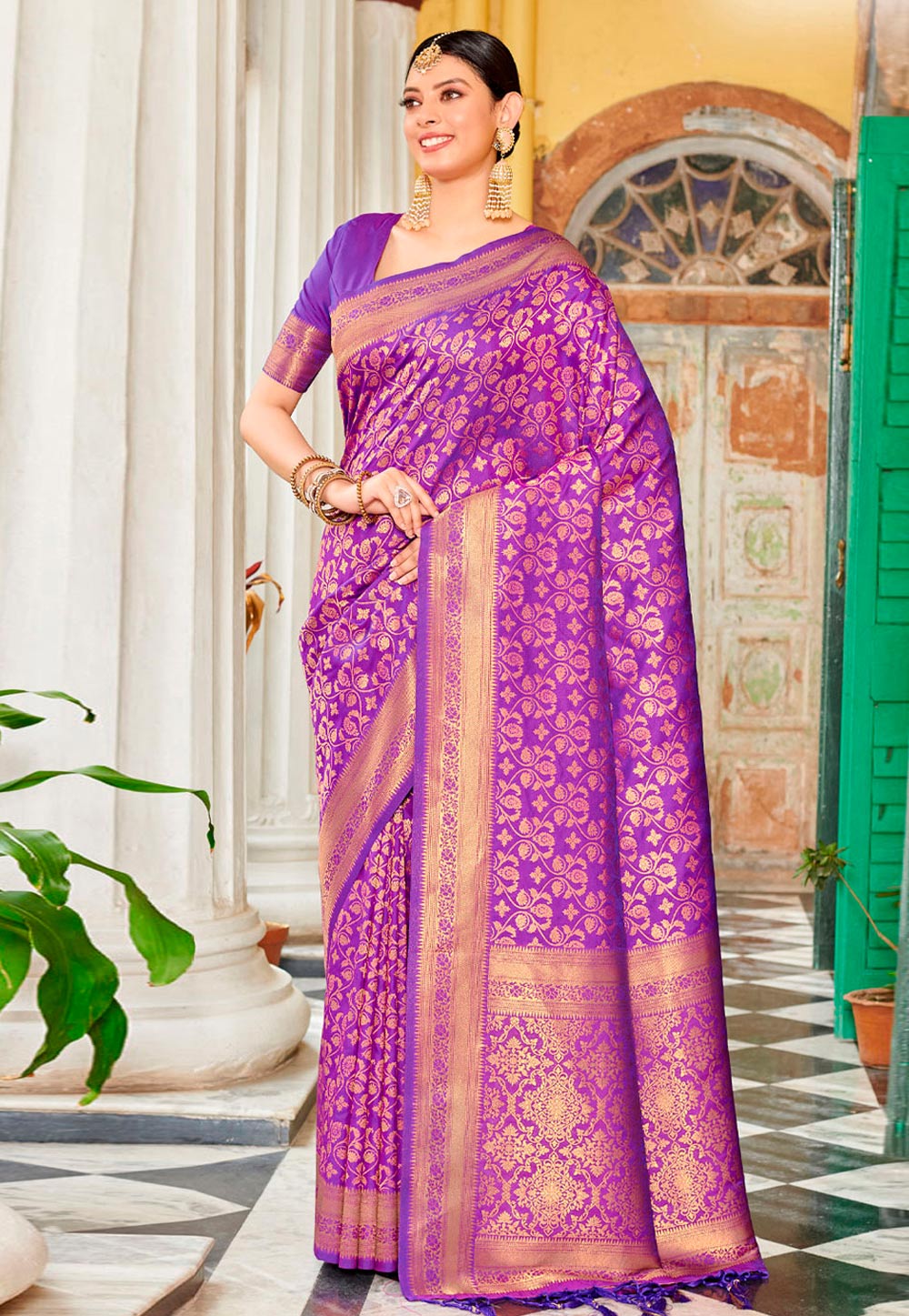 Violet Banarasi Silk Saree 273485