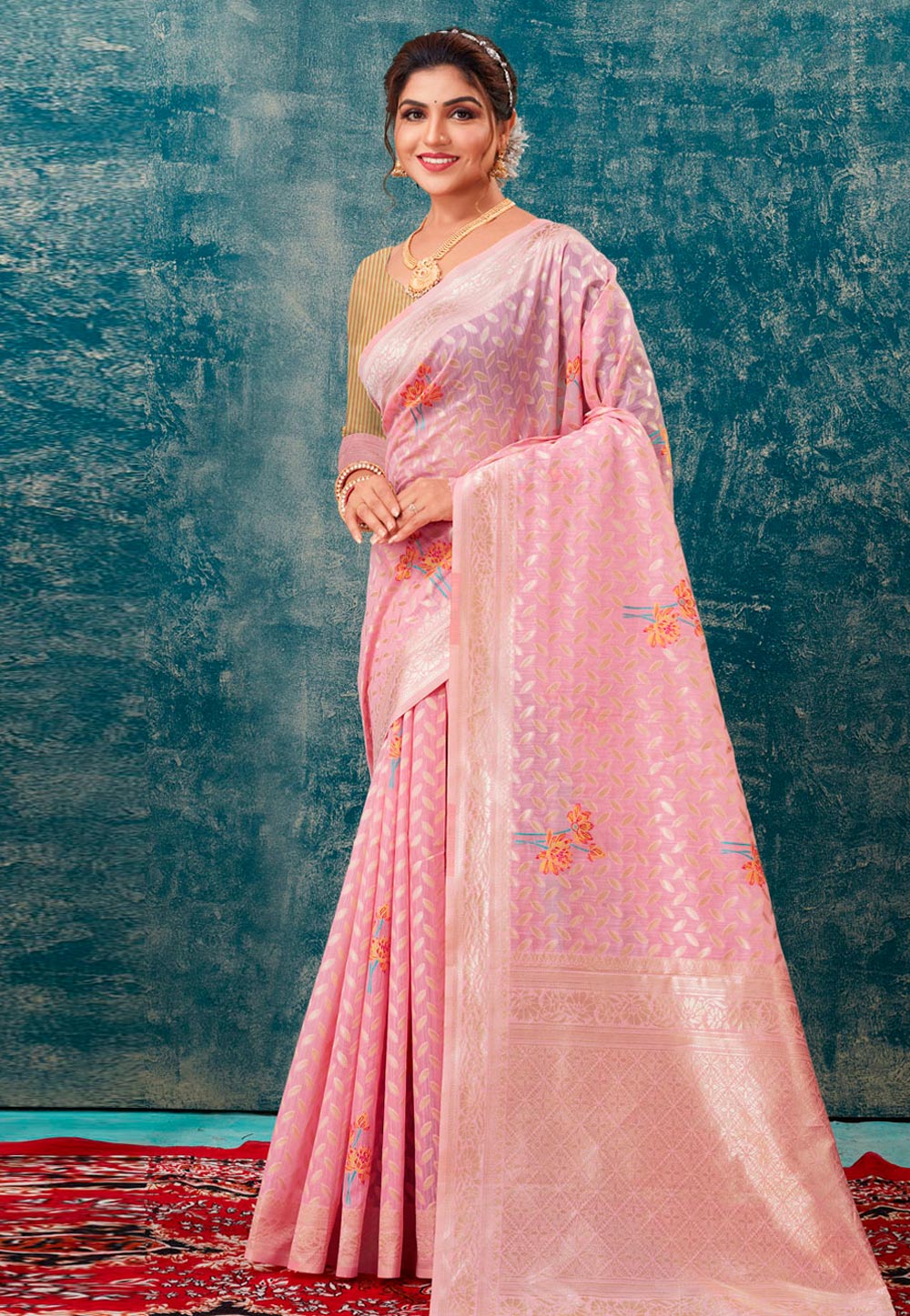 Pink Cotton Saree With Blouse 273490
