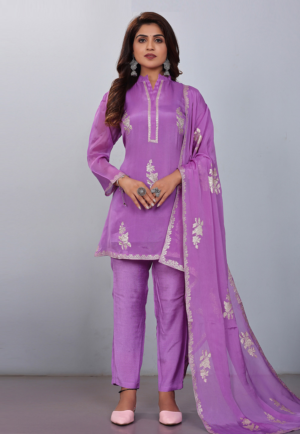 Lavender Viscose Readymade Pakistani Suit 273470