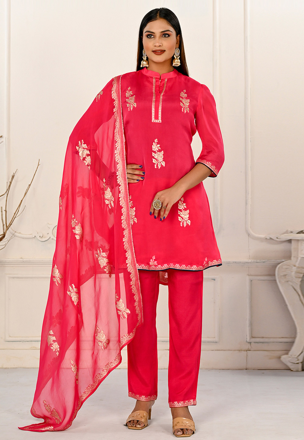 Red Viscose Readymade Pakistani Suit 273472