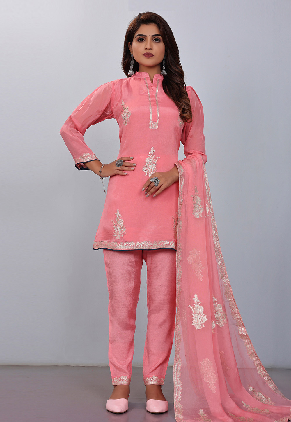 Pink Viscose Readymade Pakistani Suit 273474