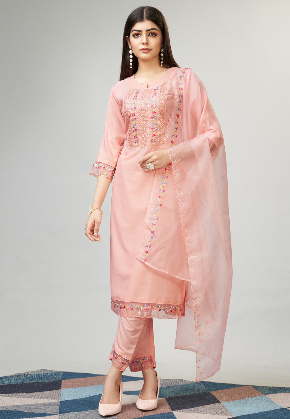 Peach Viscose Readymade Pakistani Suit 273352
