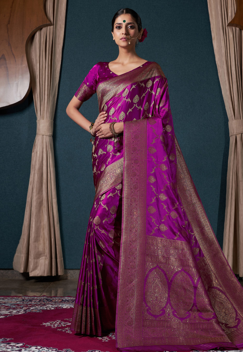 Purple Satin Silk Saree With Blouse 273494