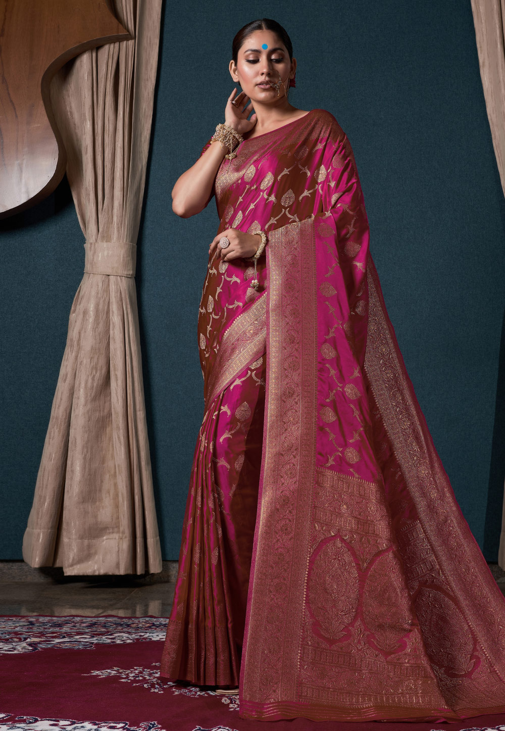 Magenta Satin Silk Saree With Blouse 273497
