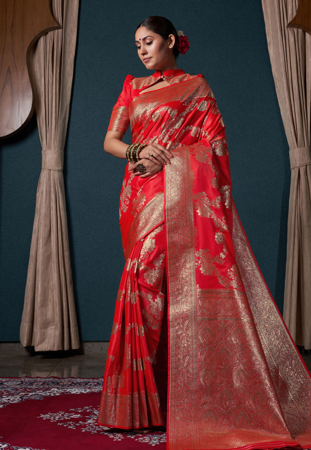 Red Satin Silk Saree With Blouse 273502