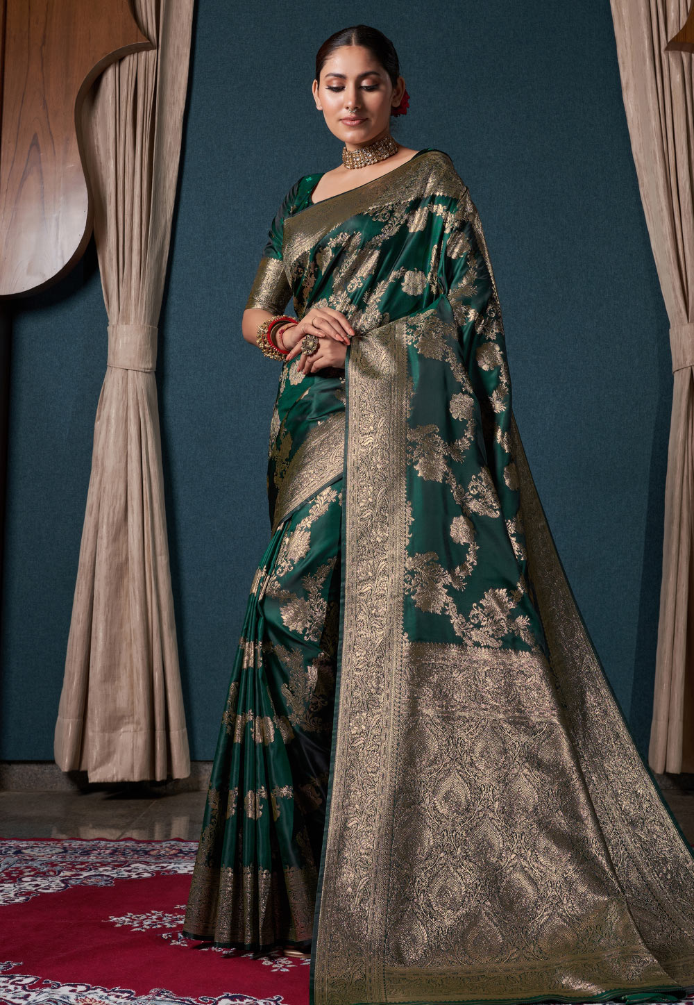 Green Satin Silk Saree With Blouse 273505
