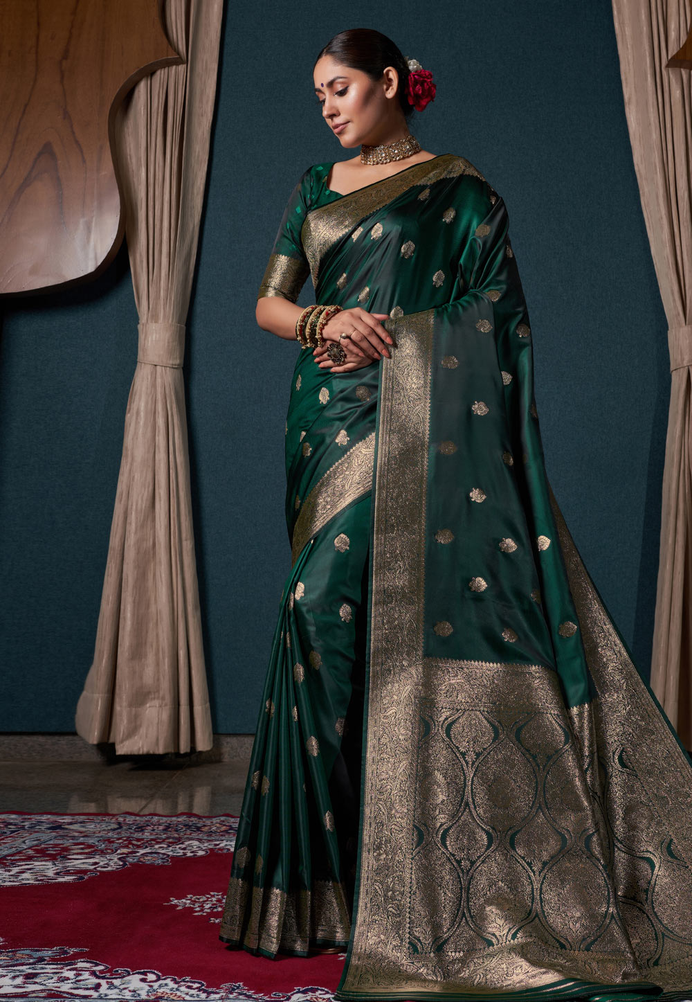 Green Satin Silk Saree With Blouse 273508