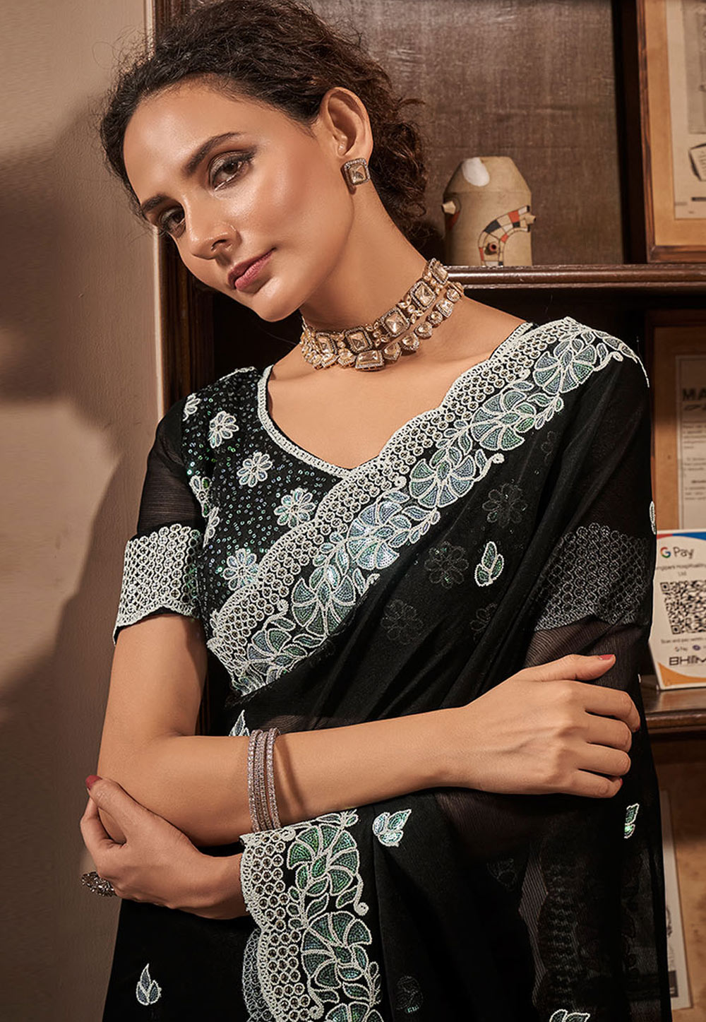 Black Bridal Lace Saree and Black Bridal Lace Sari online shopping