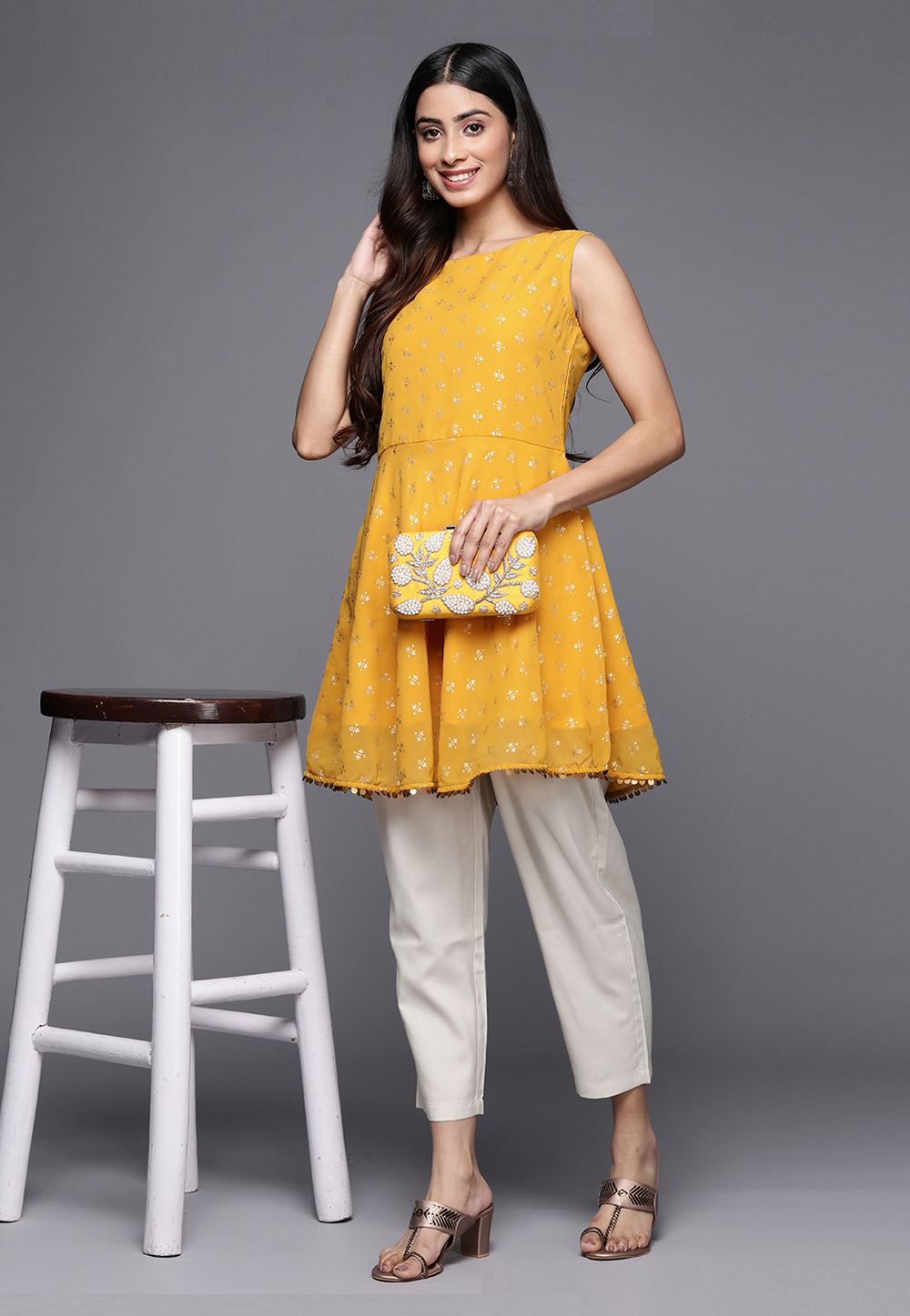 Women Round Neck Yellow Kurtis - Buy Women Round Neck Yellow Kurtis online  in India