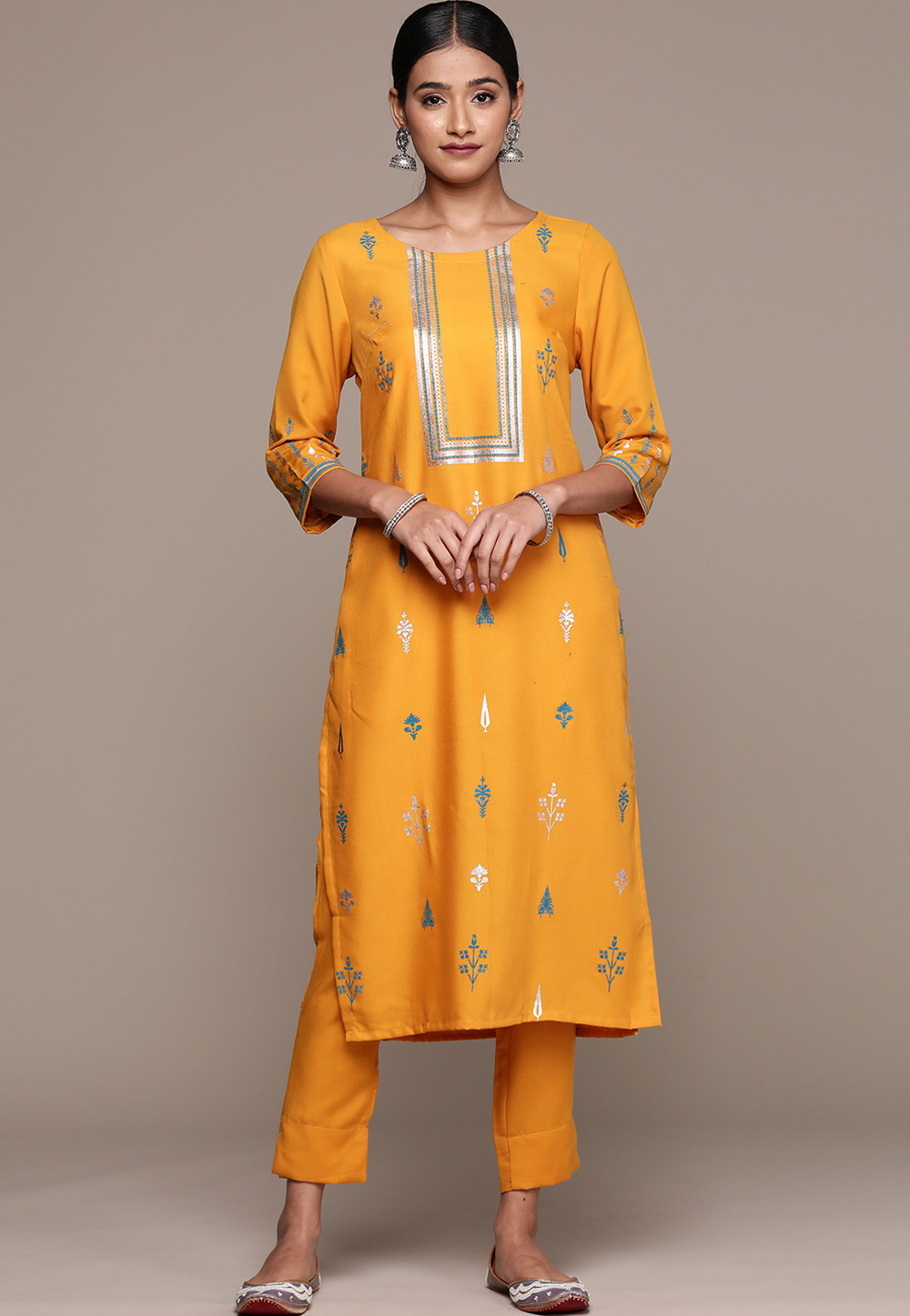Orange Rayon Kurta Set With Pent 274186