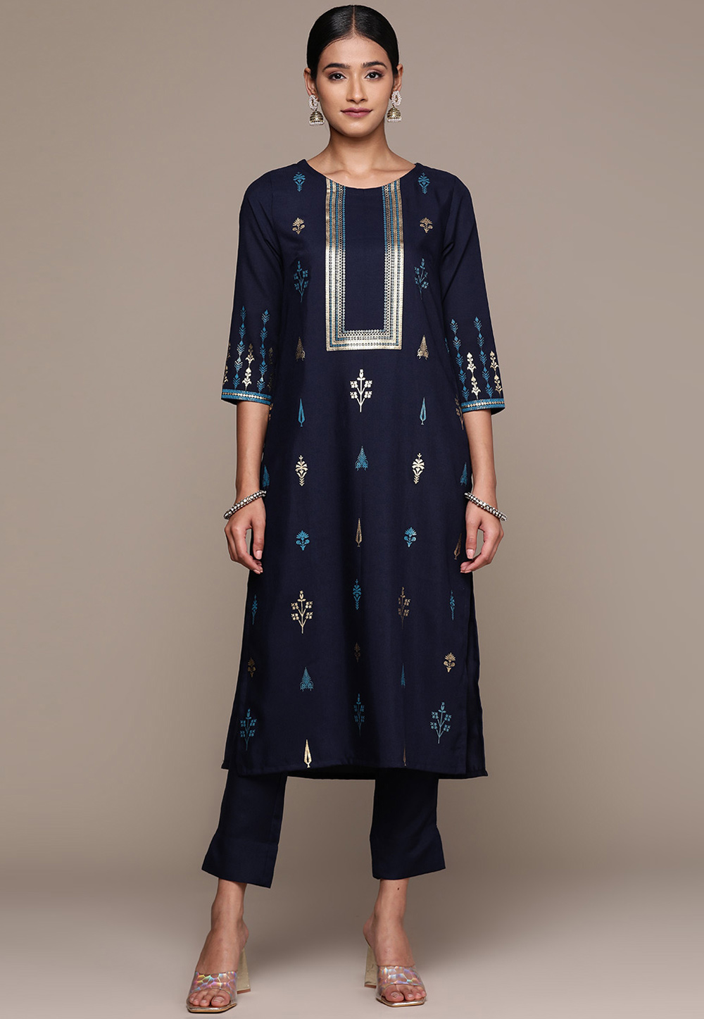 Navy Blue Rayon Kurta Set With Pent 274187