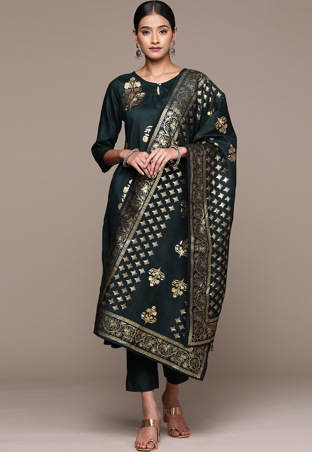 Green Chinon Readymade Pant Style Suit 274413