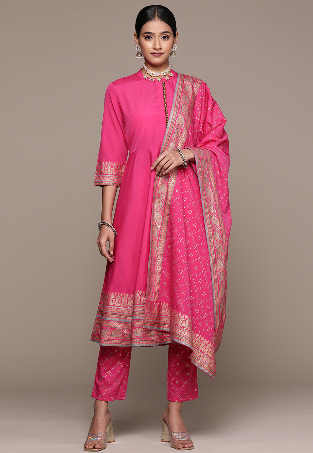 Pink Crepe Readymade Pakistani Suit 274419