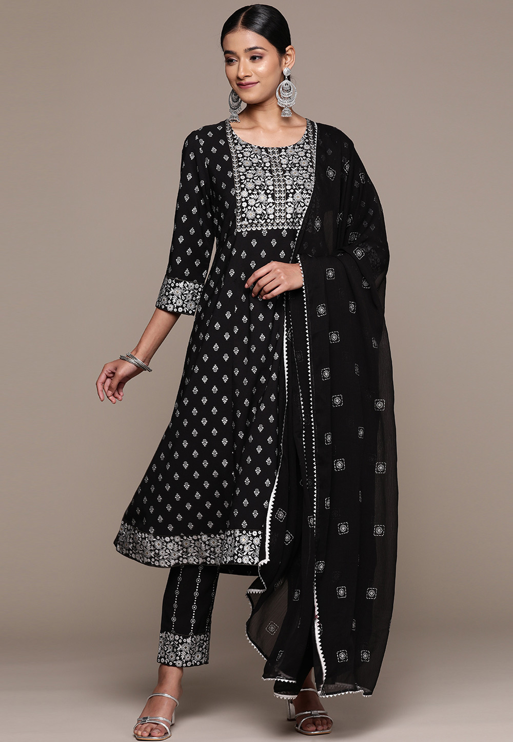 Black Crepe Readymade Pant Style Suit 274420