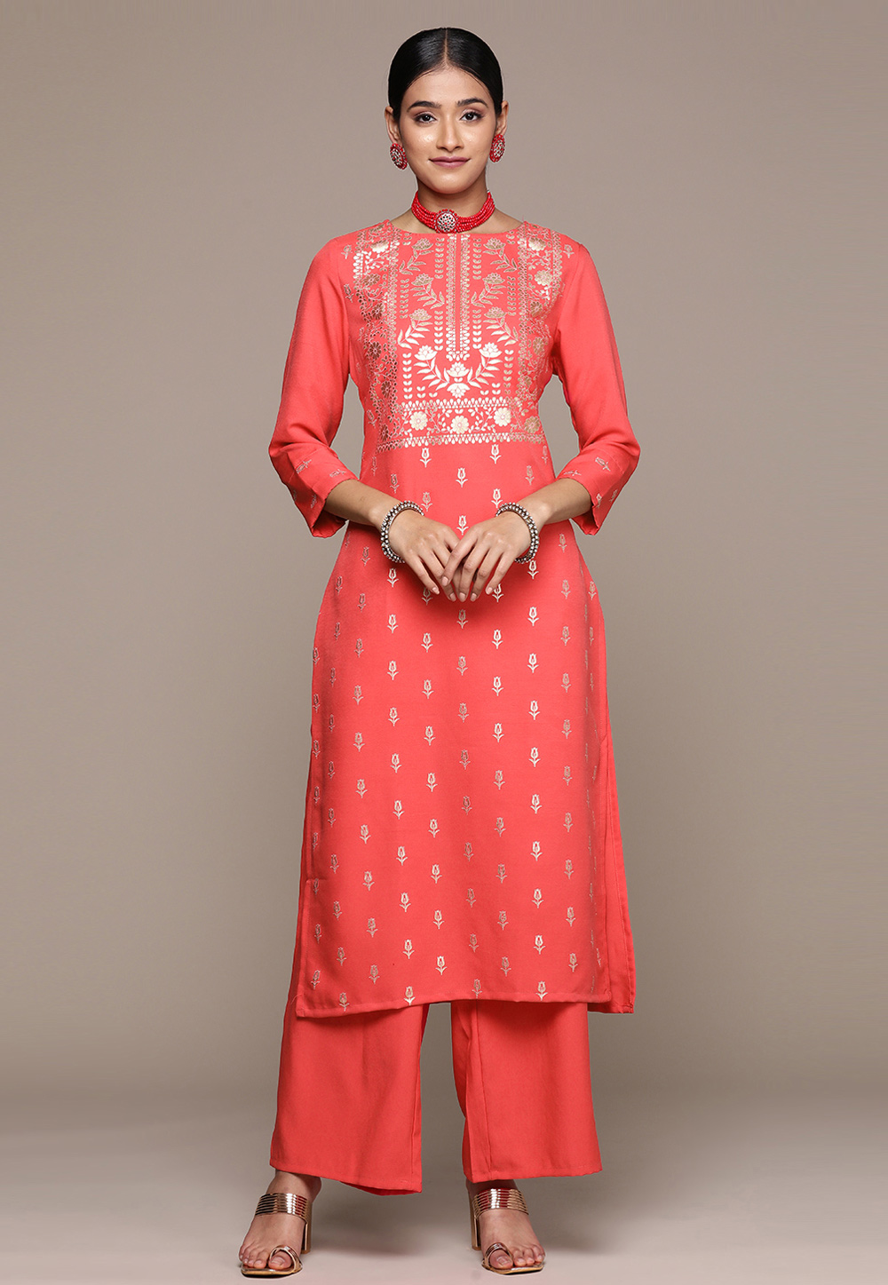 Orange Rayon Kurta Set With Palazzo 274749