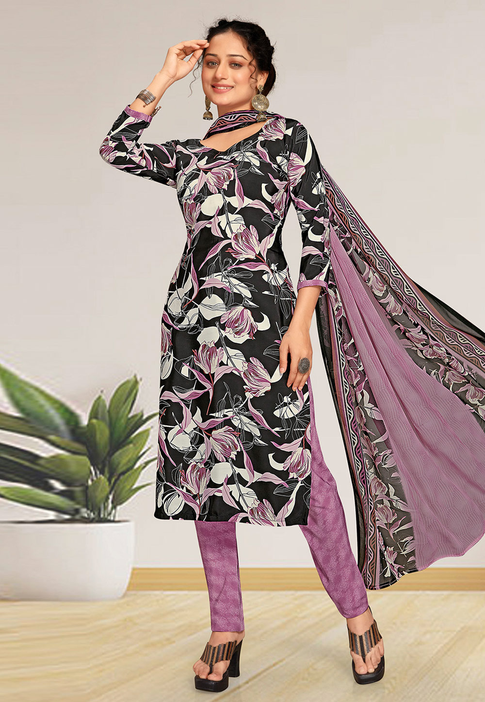 Black Crepe Pant Style Suit 275036