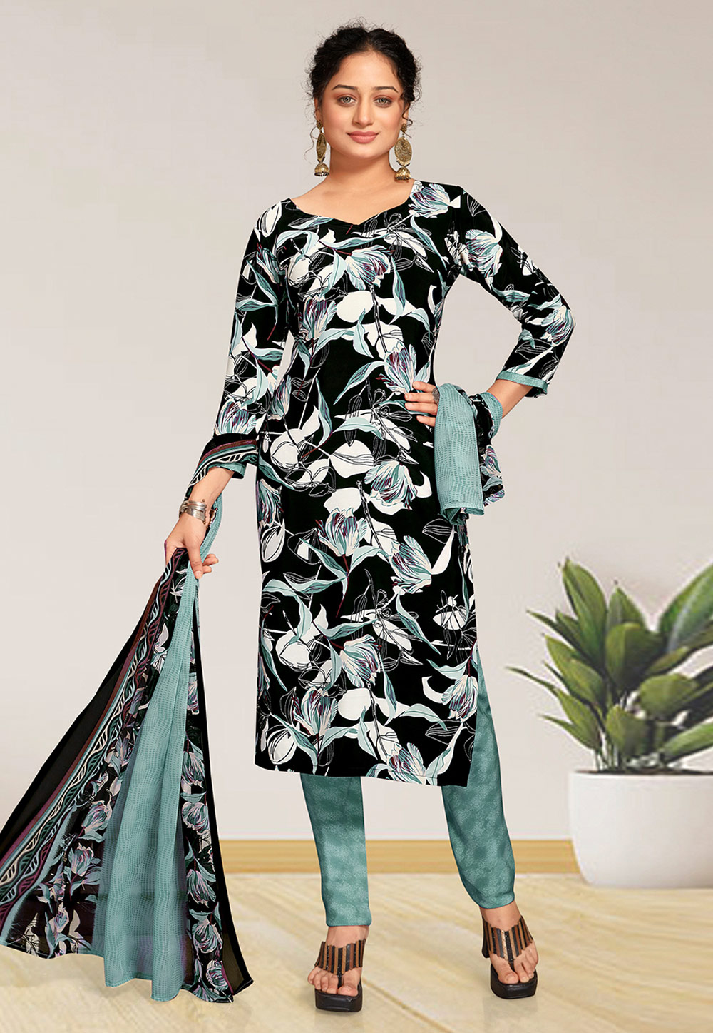 Black Crepe Pant Style Suit 275038