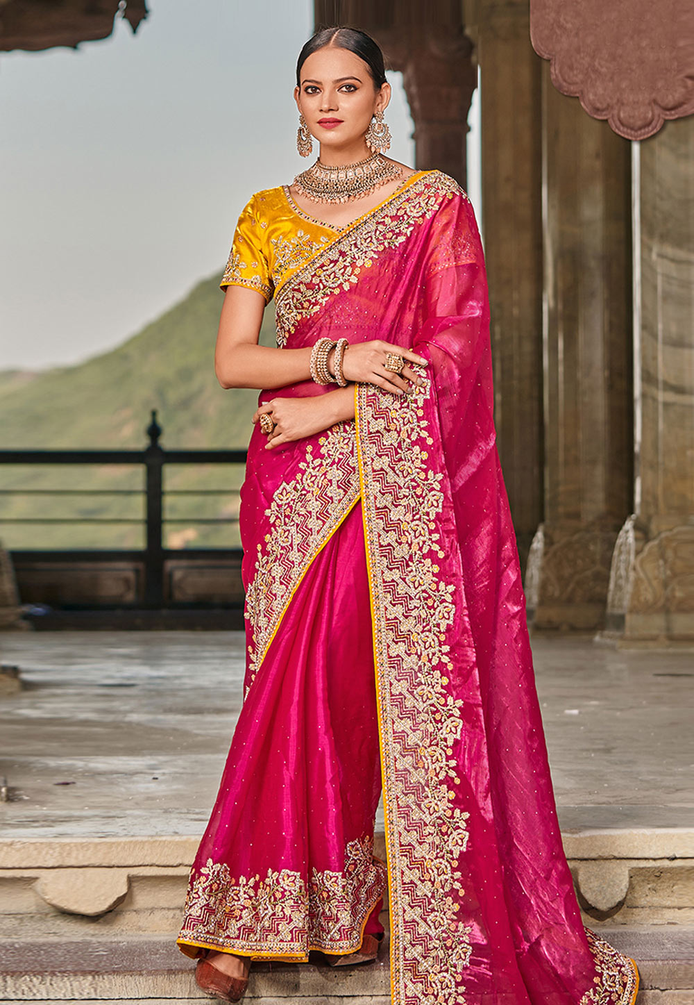 Magenta Satin Saree With Blouse 275069