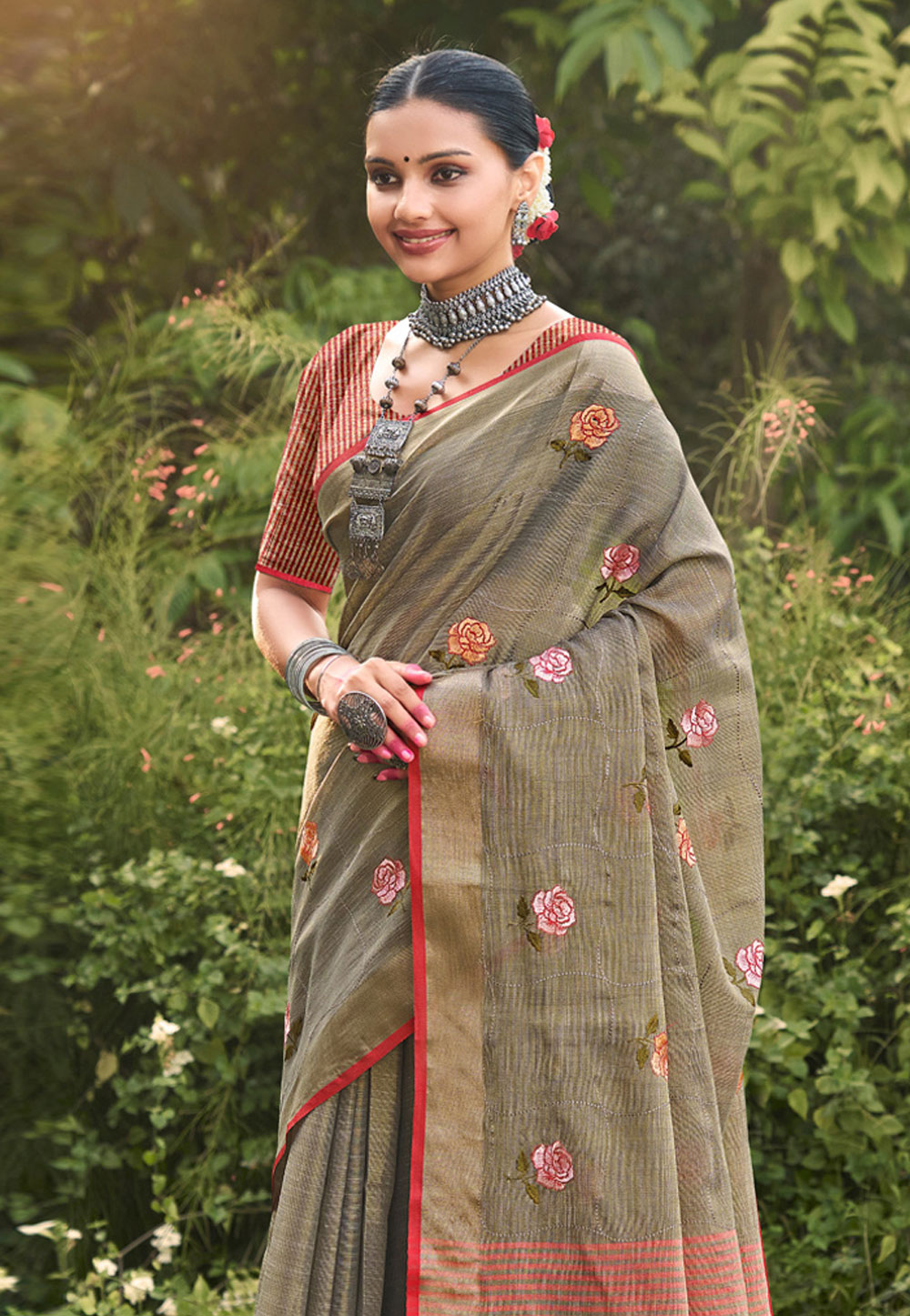 Buy Green and Brown Silk Saree With Silk Blouse Online - SARV04695 | Andaaz  Fashion