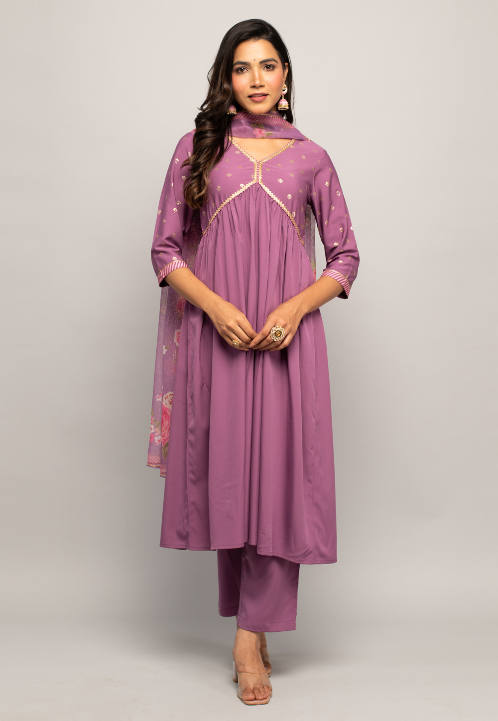 Pink Crepe Readymade Anarkali Suit 277070