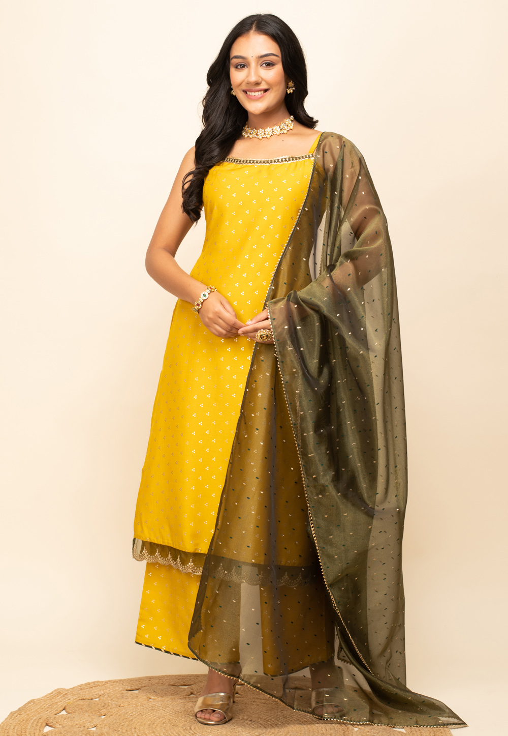 Yellow Silk Readymade Pakistani Suit 277079