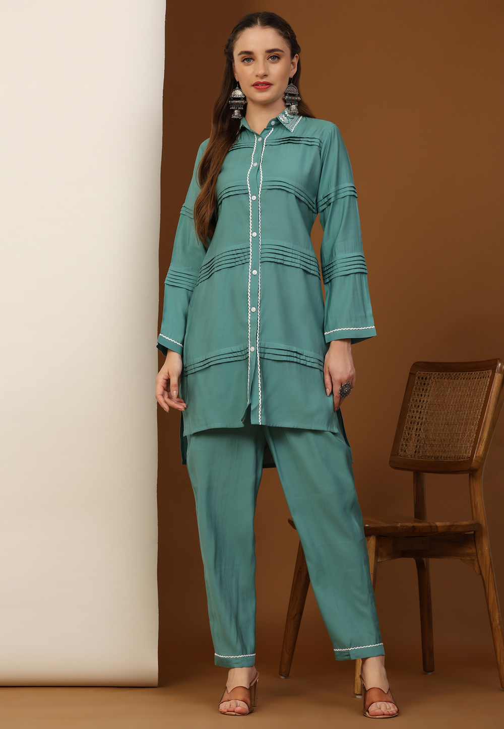 Sea Green Silk Kurta Set With Pent 277082