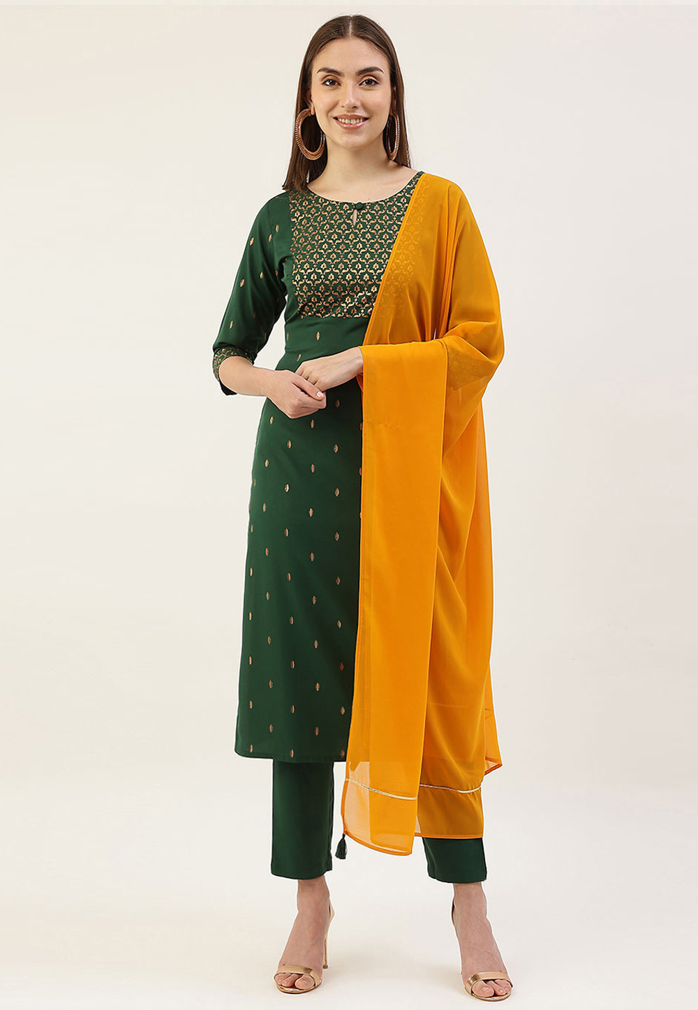 Green Crepe Readymade Pakistani Suit 277295