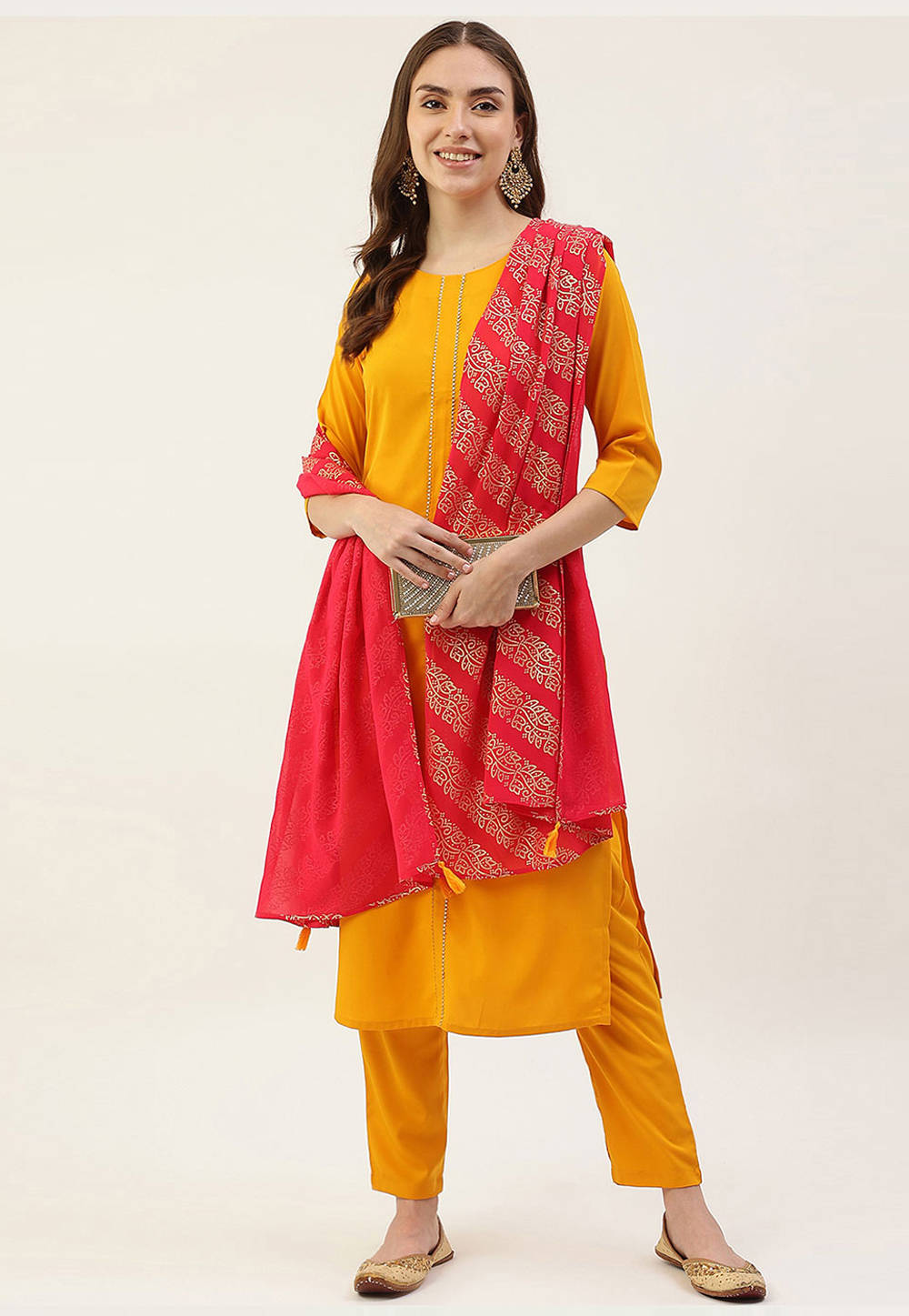 Yellow Crepe Readymade Pakistani Suit 277297