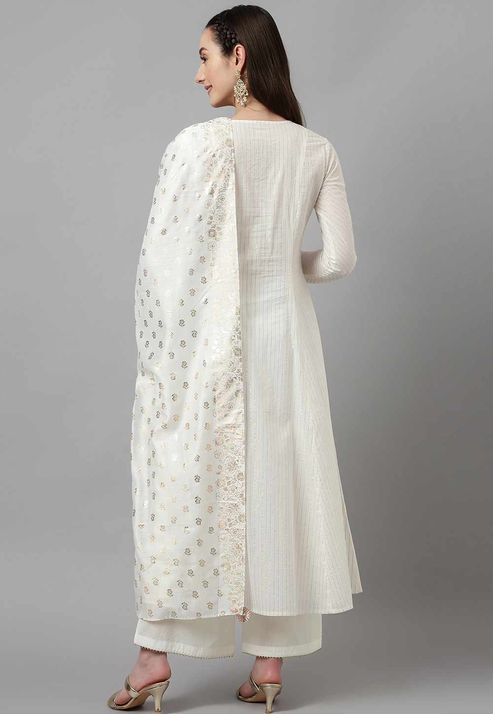 Off White Cotton Readymade Palazzo Suit 277299