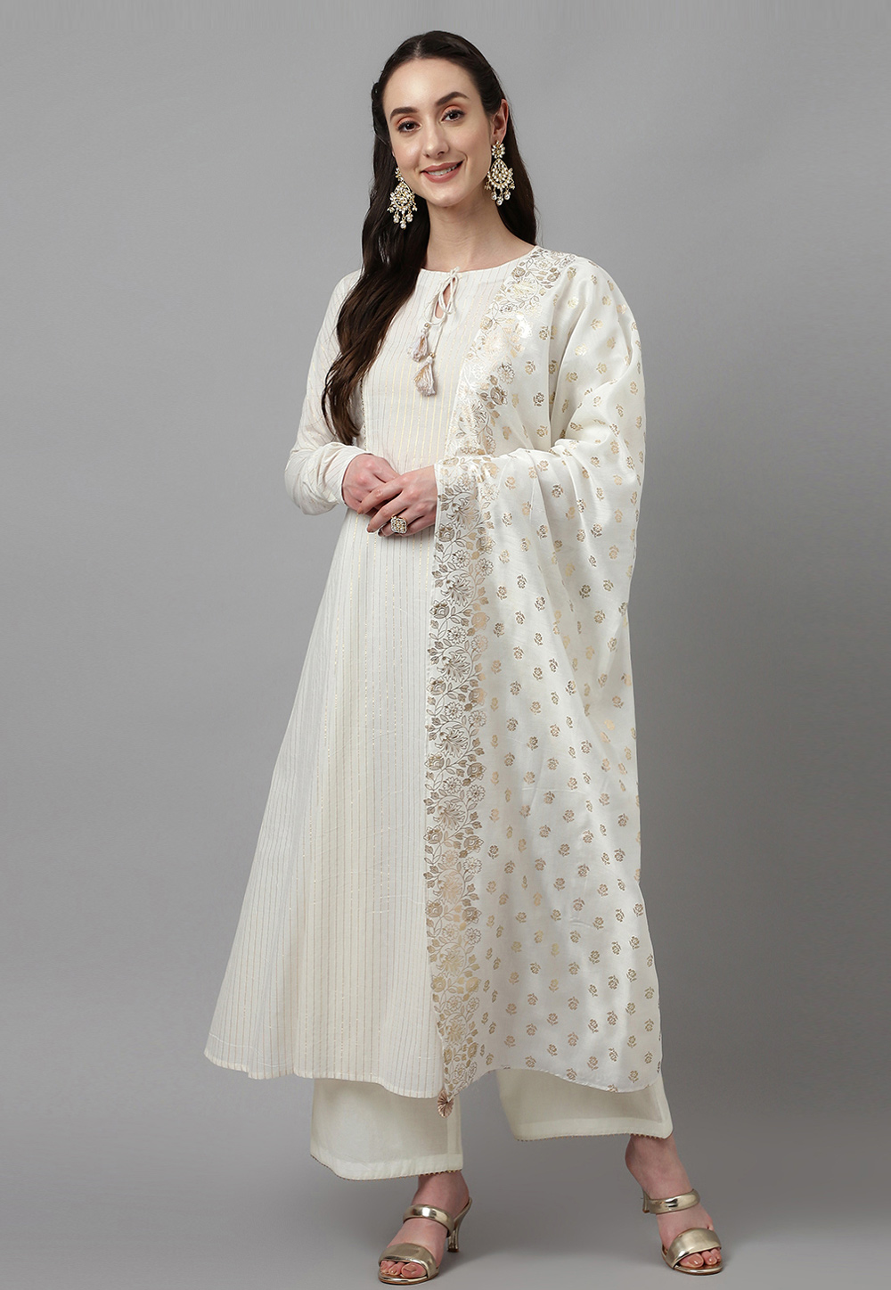 Off White Cotton Readymade Palazzo Suit 277299