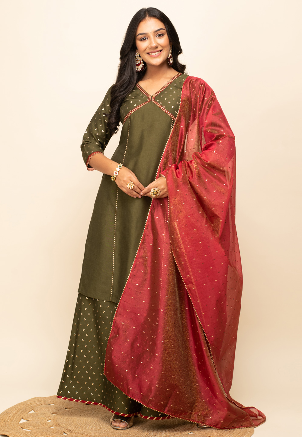 Mehndi Silk Readymade Pakistani Suit 277306
