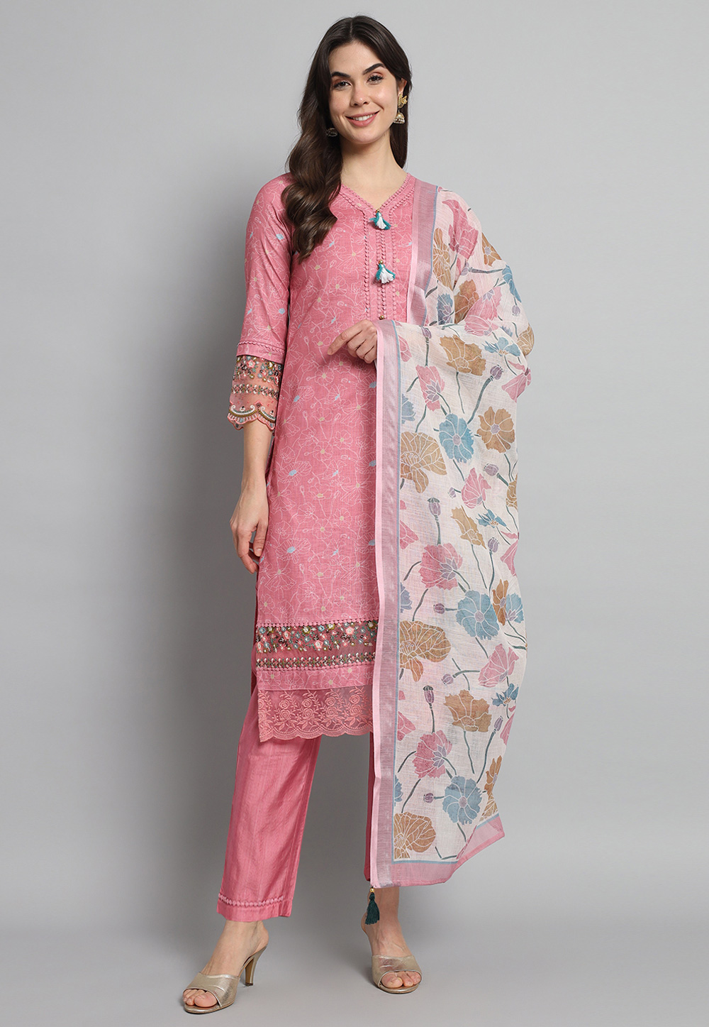 Pink Linen Readymade Pakistani Suit 277540