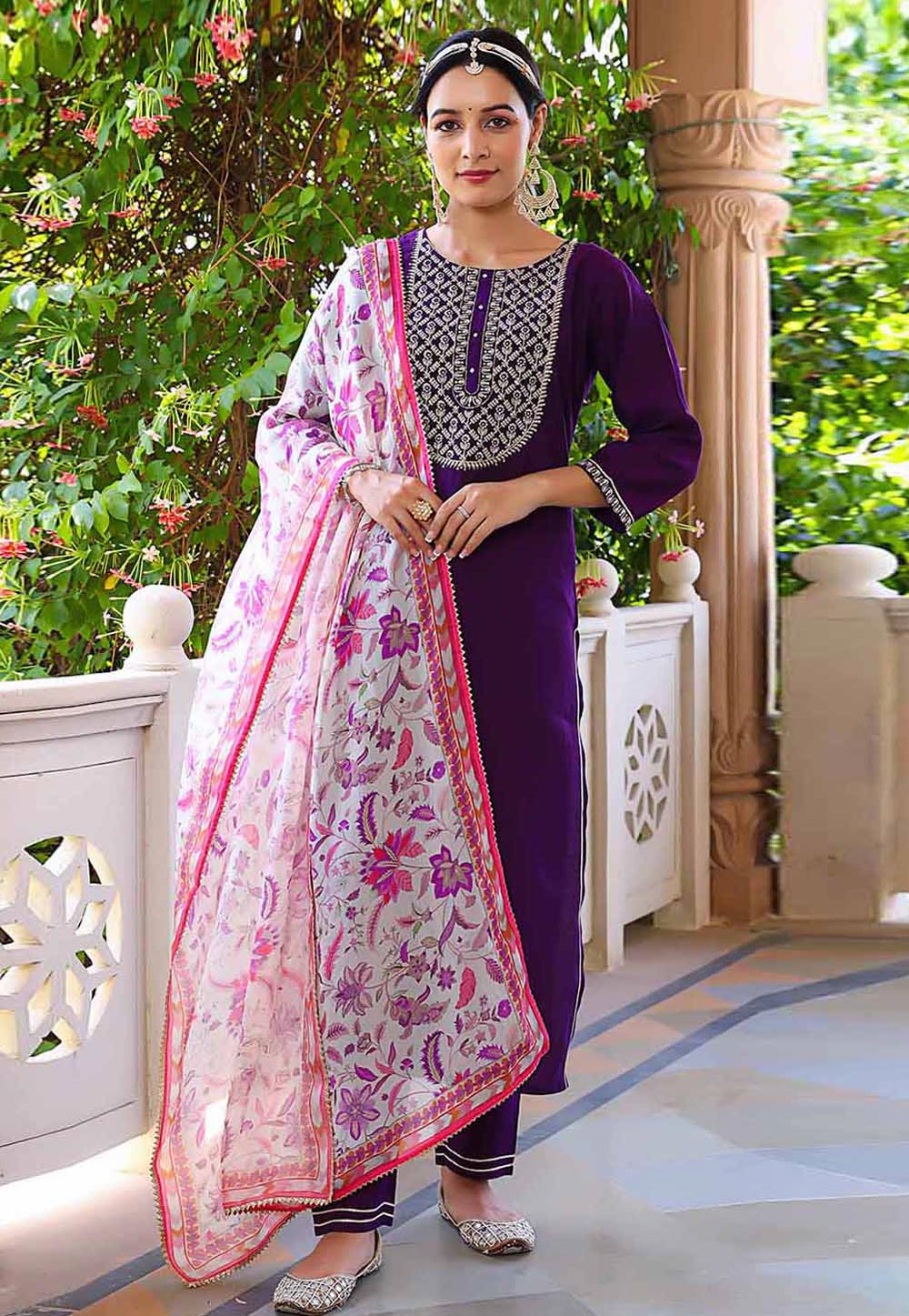 Purple Rayon Readymade Pant Style Suit 277541