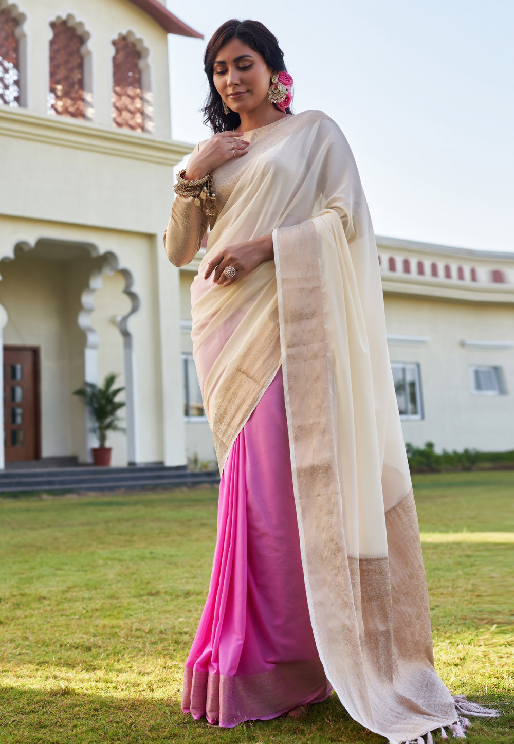 Off White Georgette Saree With Blouse 277600